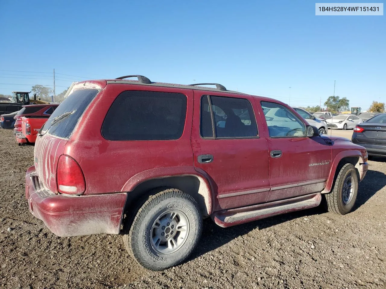 1998 Dodge Durango VIN: 1B4HS28Y4WF151431 Lot: 74946754