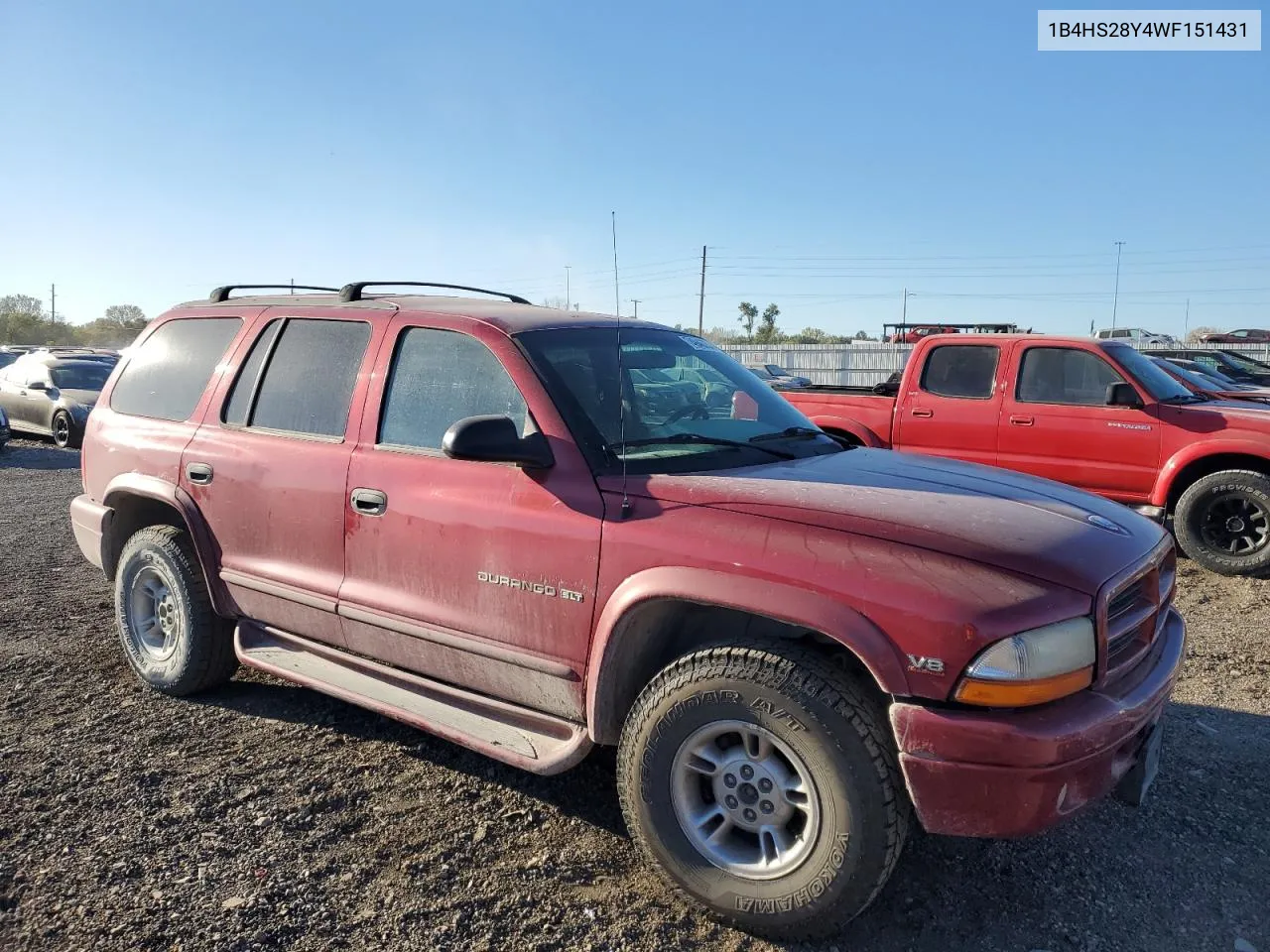 1998 Dodge Durango VIN: 1B4HS28Y4WF151431 Lot: 74946754