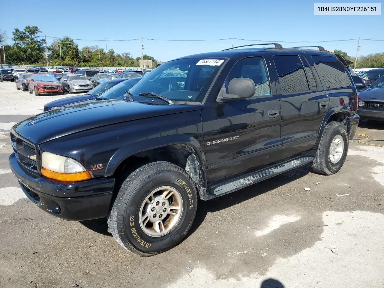 2000 Dodge Durango VIN: 1B4HS28N0YF226151 Lot: 75307114