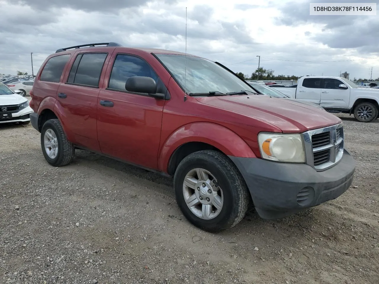 2008 Dodge Durango Sxt VIN: 1D8HD38K78F114456 Lot: 78604234