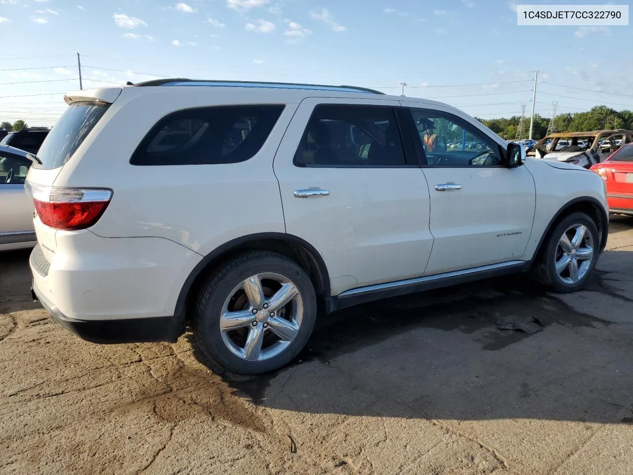 2012 Dodge Durango Citadel VIN: 1C4SDJET7CC322790 Lot: 70347404