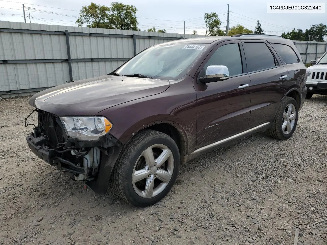 2012 Dodge Durango Citadel VIN: 1C4RDJEG0CC322440 Lot: 71585734