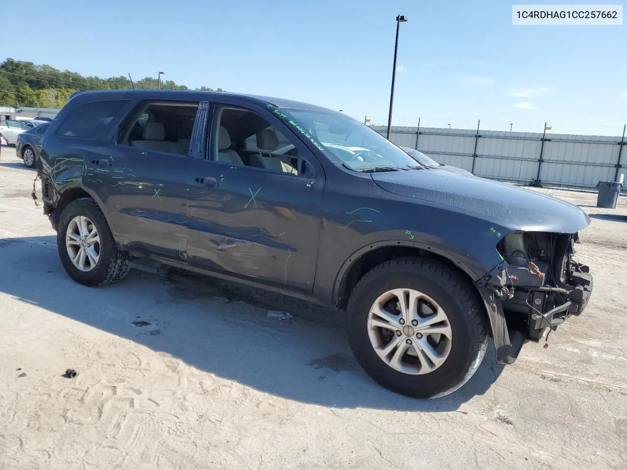 2012 Dodge Durango Sxt VIN: 1C4RDHAG1CC257662 Lot: 77098124