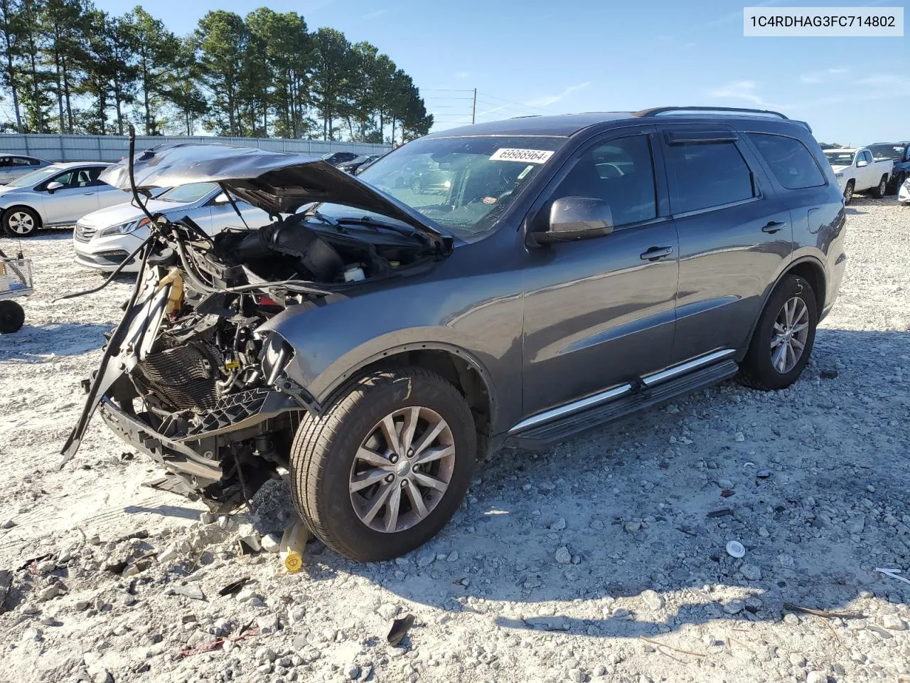 2015 Dodge Durango Sxt VIN: 1C4RDHAG3FC714802 Lot: 69988964