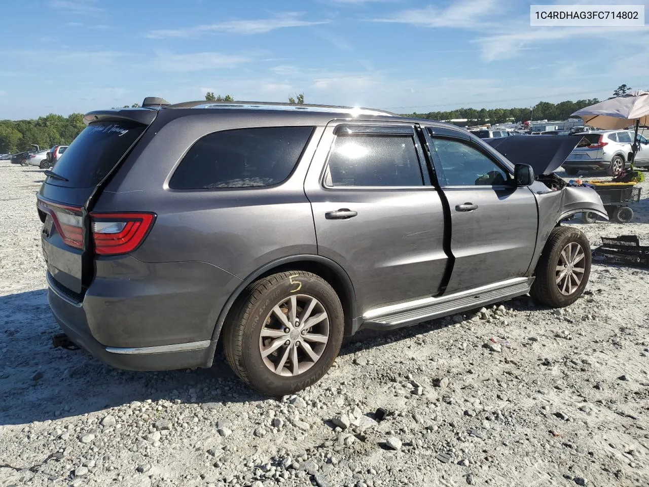 2015 Dodge Durango Sxt VIN: 1C4RDHAG3FC714802 Lot: 69988964