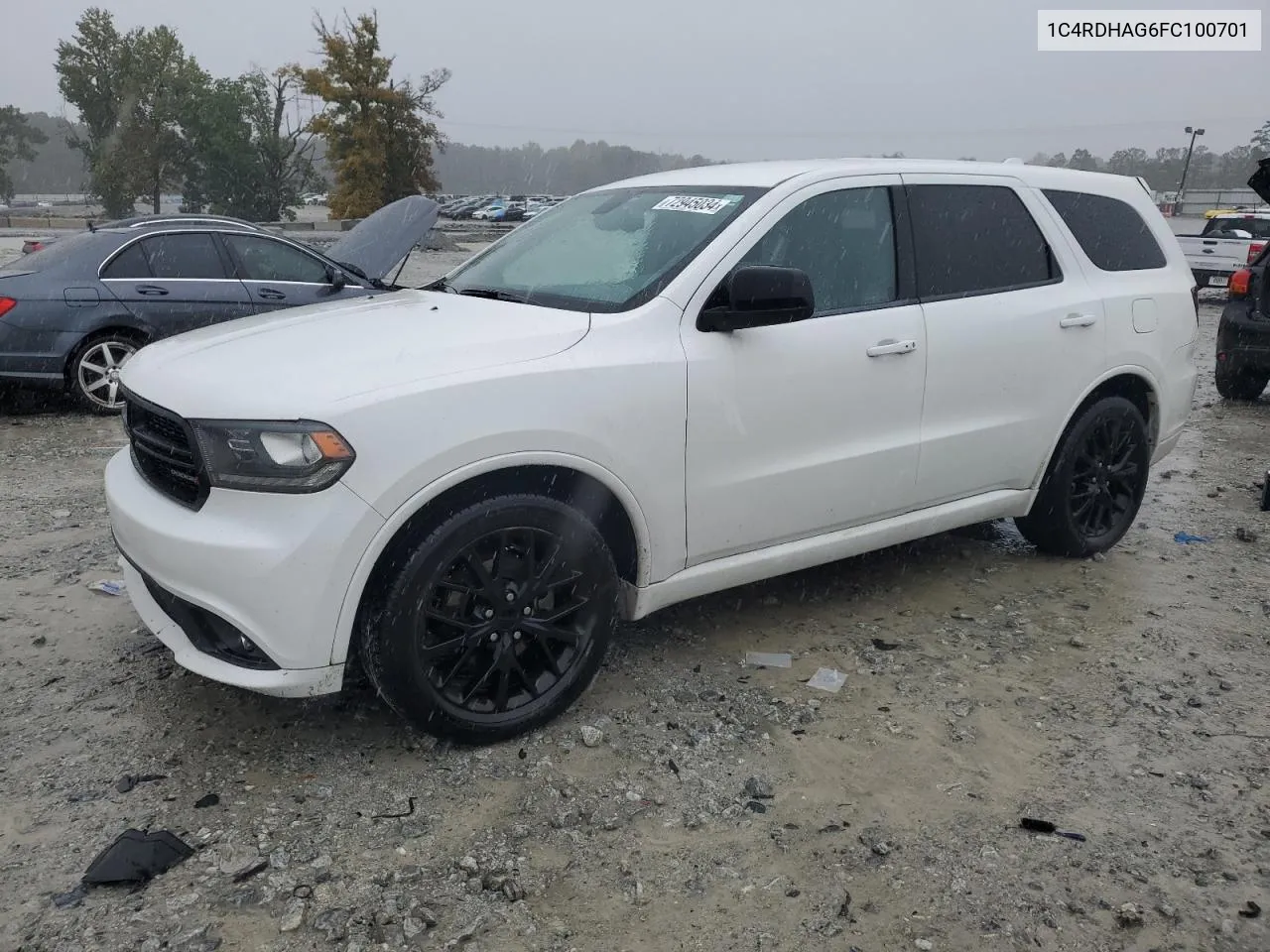 2015 Dodge Durango Sxt VIN: 1C4RDHAG6FC100701 Lot: 72945034