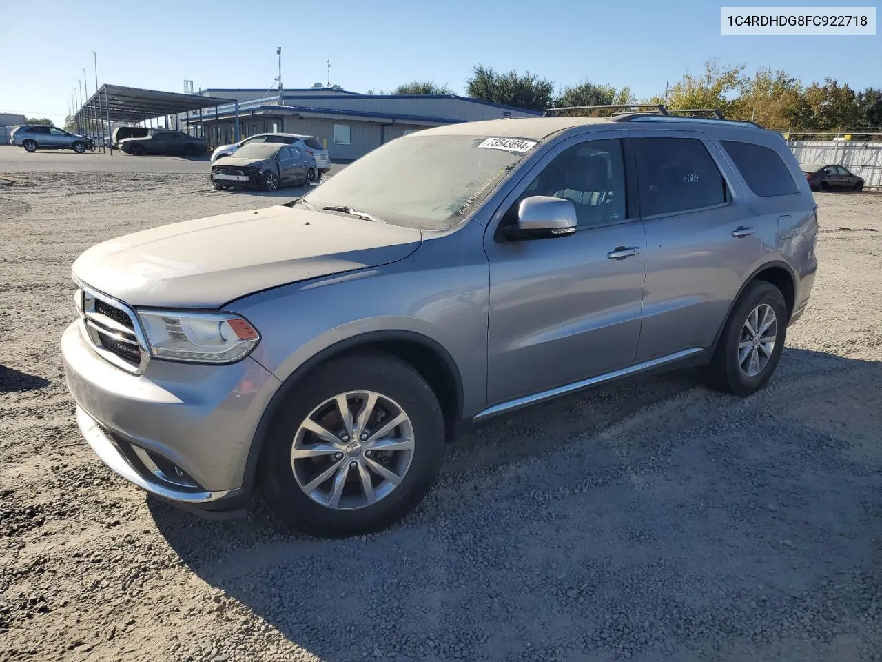 2015 Dodge Durango Limited VIN: 1C4RDHDG8FC922718 Lot: 73543694