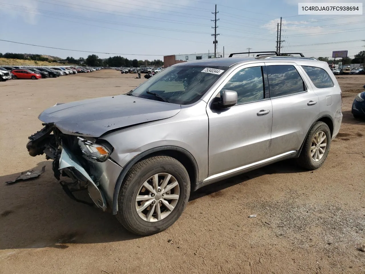 2015 Dodge Durango Sxt VIN: 1C4RDJAG7FC938694 Lot: 75340344