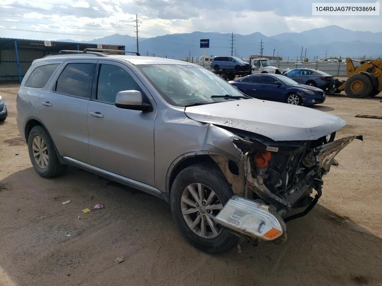 2015 Dodge Durango Sxt VIN: 1C4RDJAG7FC938694 Lot: 75340344