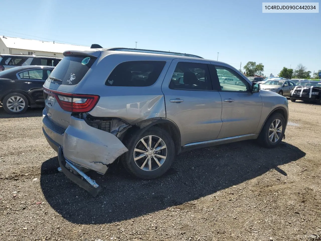 2016 Dodge Durango Limited VIN: 1C4RDJDG9GC442034 Lot: 57644134