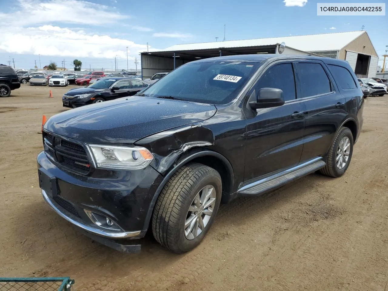 2016 Dodge Durango Sxt VIN: 1C4RDJAG8GC442255 Lot: 59748134