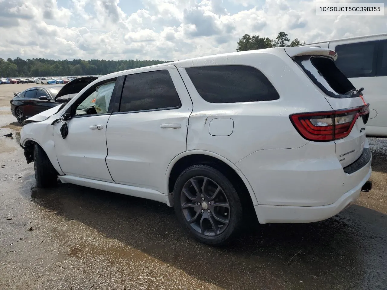 2016 Dodge Durango R/T VIN: 1C4SDJCT5GC398355 Lot: 71119764