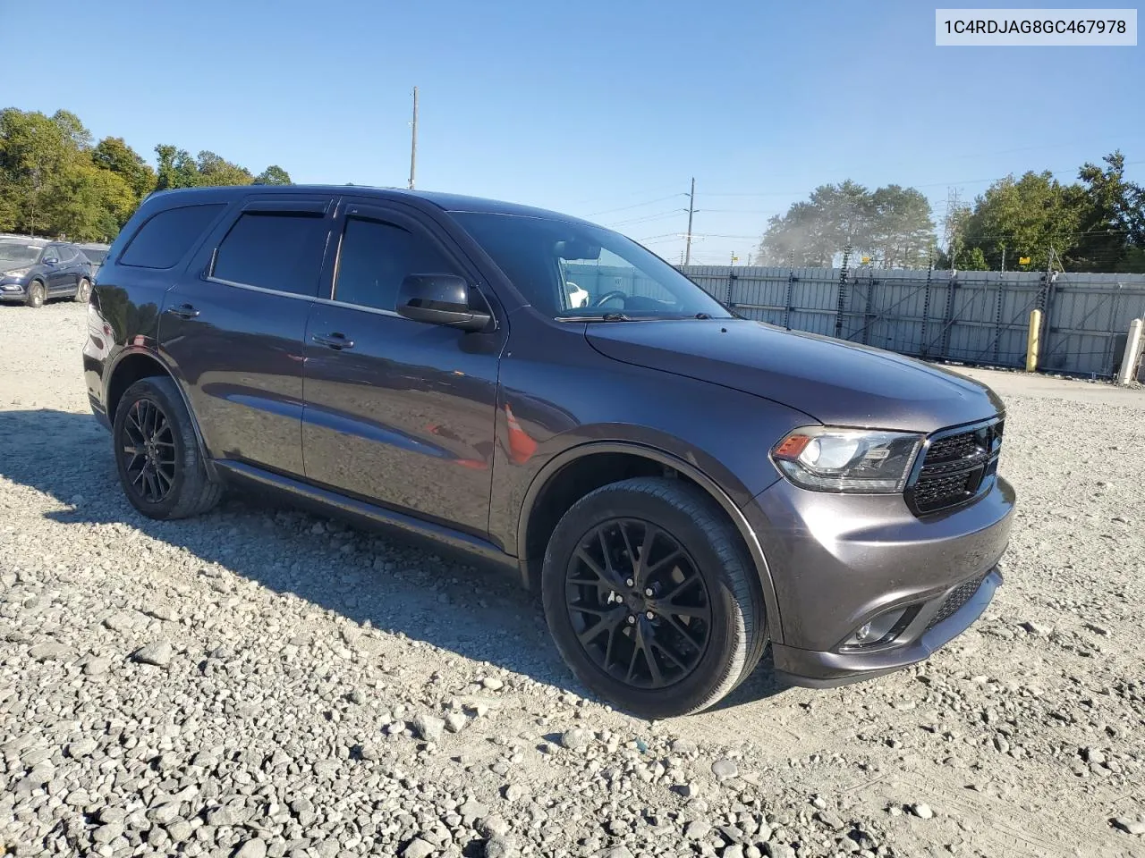 2016 Dodge Durango Sxt VIN: 1C4RDJAG8GC467978 Lot: 75253244