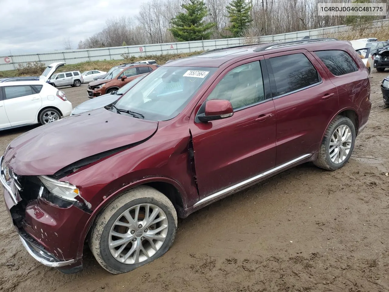 2016 Dodge Durango Limited VIN: 1C4RDJDG4GC481775 Lot: 78507664