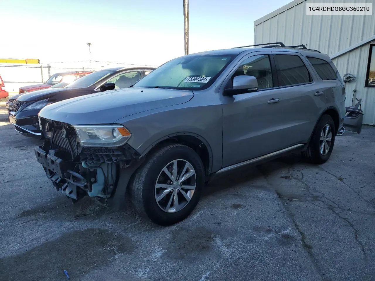 2016 Dodge Durango Limited VIN: 1C4RDHDG8GC360210 Lot: 78904884