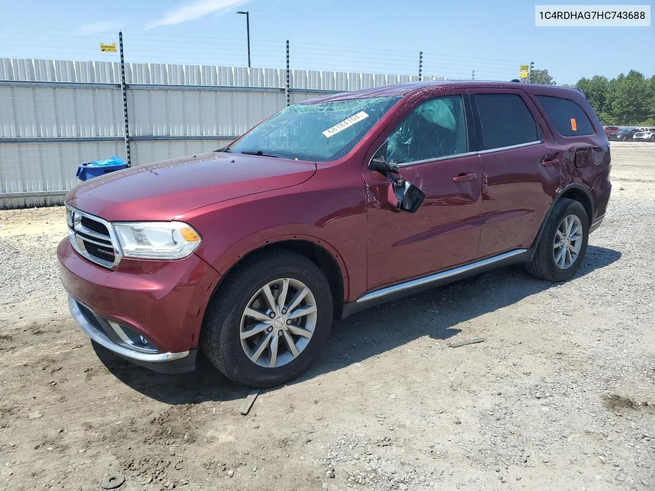 2017 Dodge Durango Sxt VIN: 1C4RDHAG7HC743688 Lot: 68184104