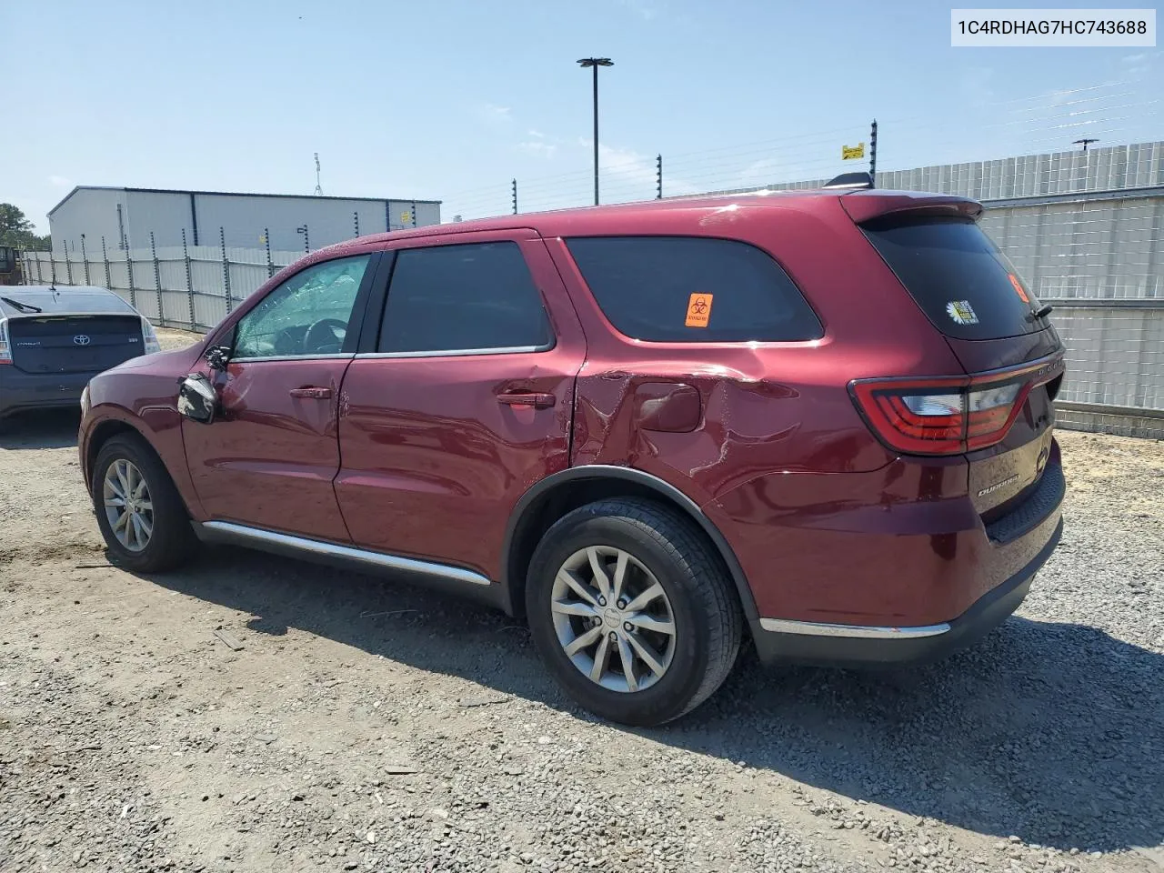 2017 Dodge Durango Sxt VIN: 1C4RDHAG7HC743688 Lot: 68184104