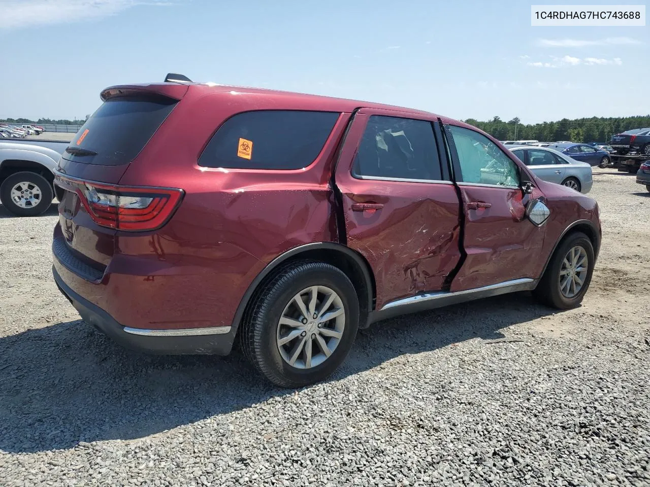 2017 Dodge Durango Sxt VIN: 1C4RDHAG7HC743688 Lot: 68184104