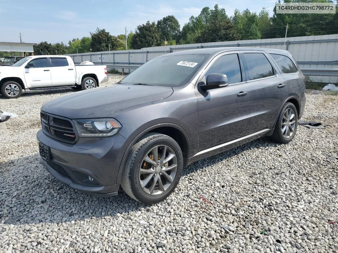 2017 Dodge Durango Gt VIN: 1C4RDHDG2HC798772 Lot: 70472134