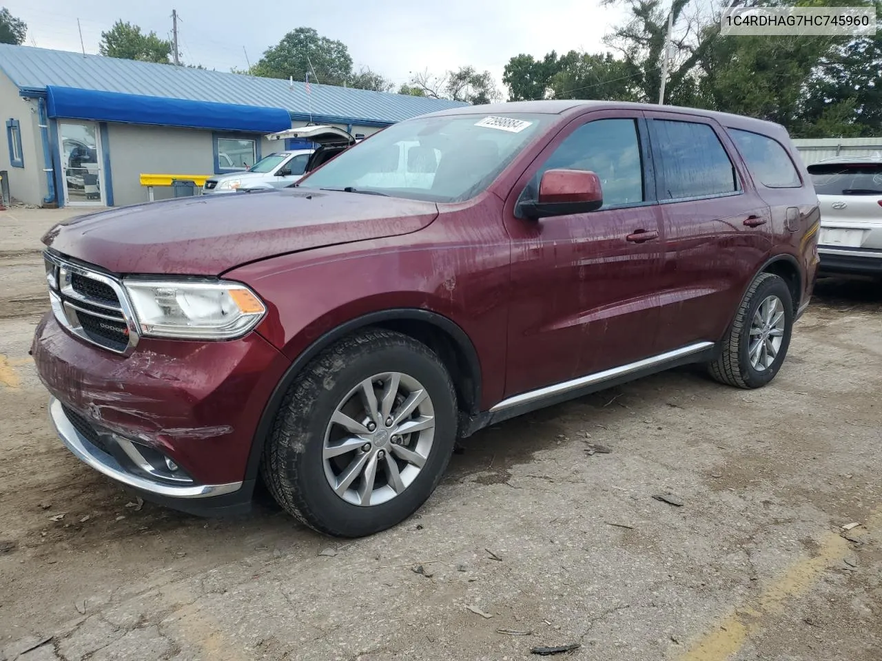 2017 Dodge Durango Sxt VIN: 1C4RDHAG7HC745960 Lot: 72998884