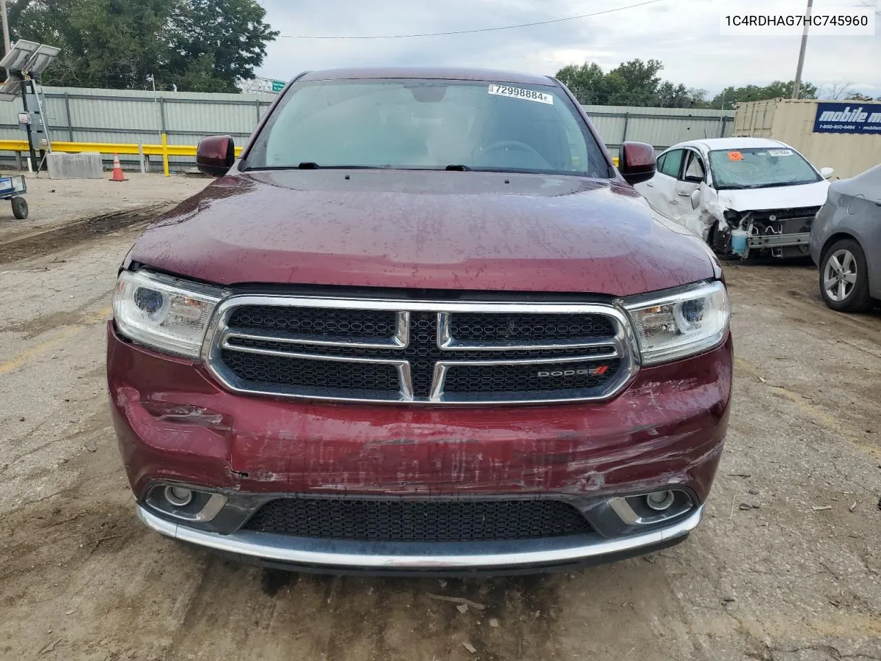 2017 Dodge Durango Sxt VIN: 1C4RDHAG7HC745960 Lot: 72998884