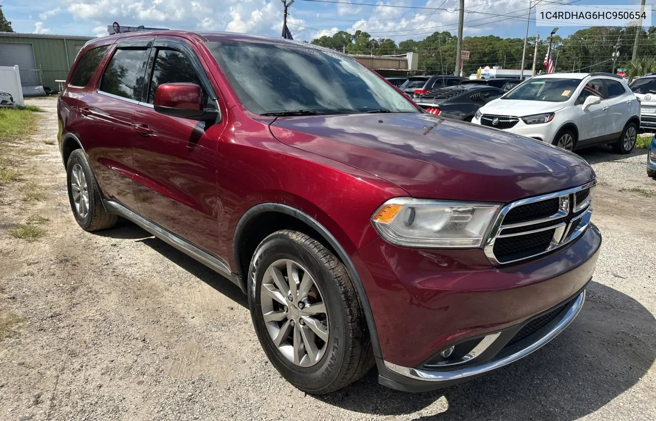 2017 Dodge Durango Sxt VIN: 1C4RDHAG6HC950654 Lot: 73185444