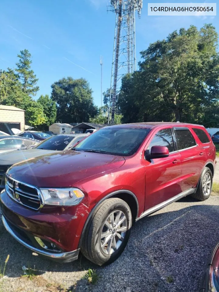 2017 Dodge Durango Sxt VIN: 1C4RDHAG6HC950654 Lot: 73185444