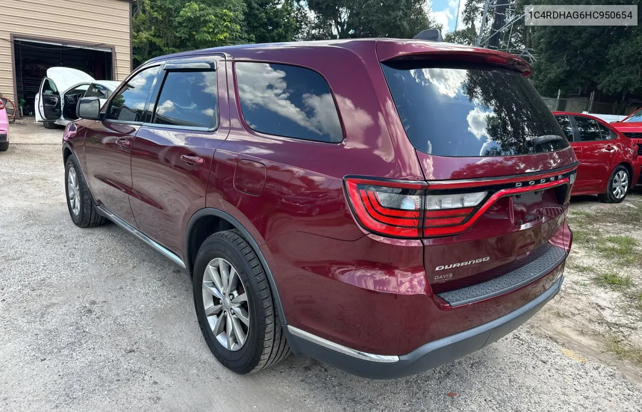 2017 Dodge Durango Sxt VIN: 1C4RDHAG6HC950654 Lot: 73185444