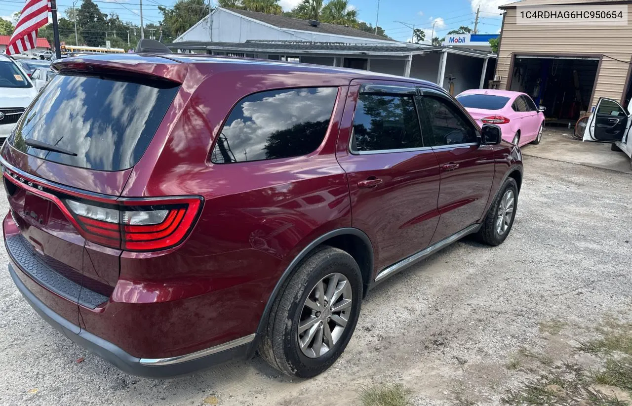 2017 Dodge Durango Sxt VIN: 1C4RDHAG6HC950654 Lot: 73185444