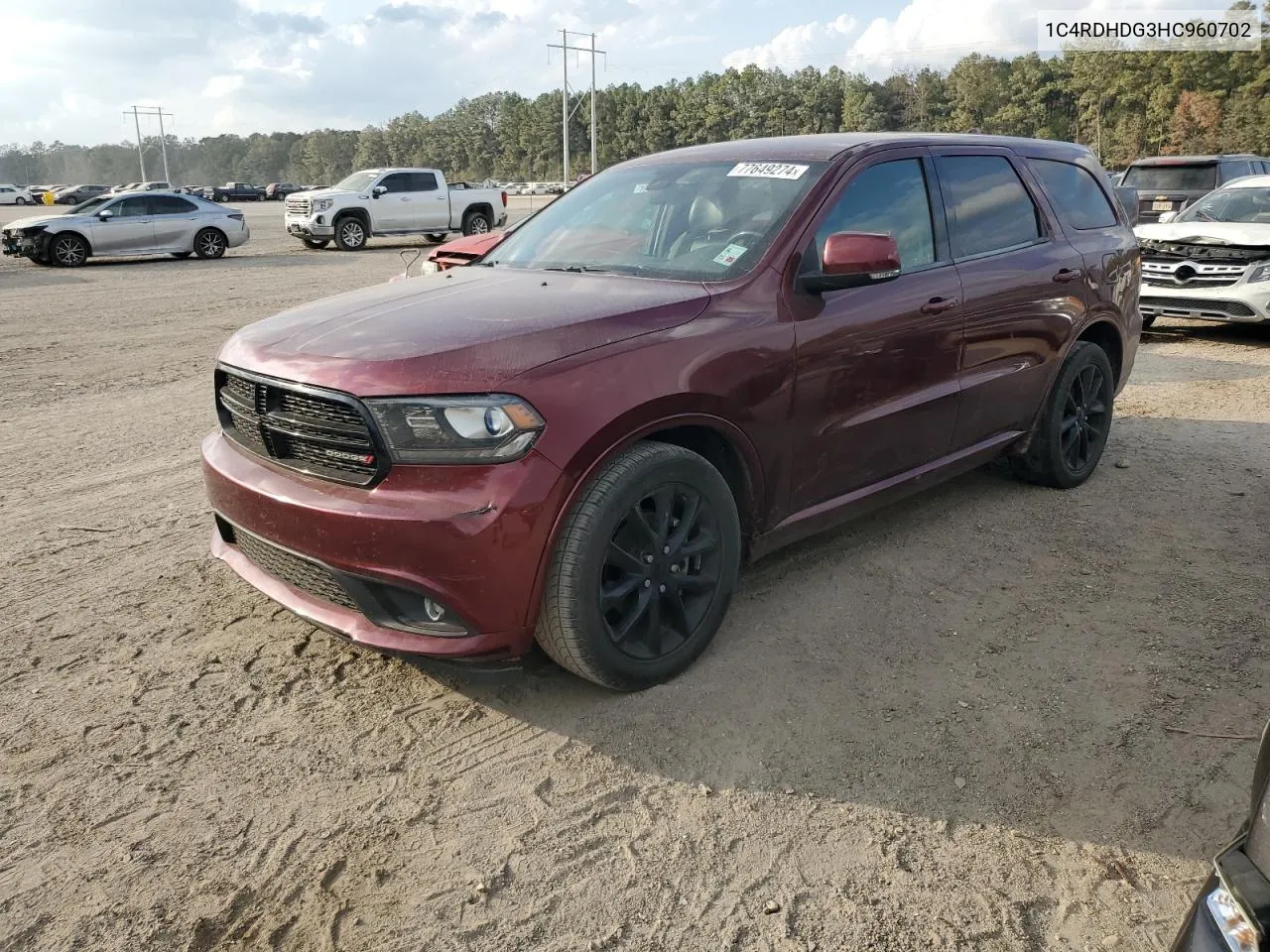 2017 Dodge Durango Gt VIN: 1C4RDHDG3HC960702 Lot: 77649274