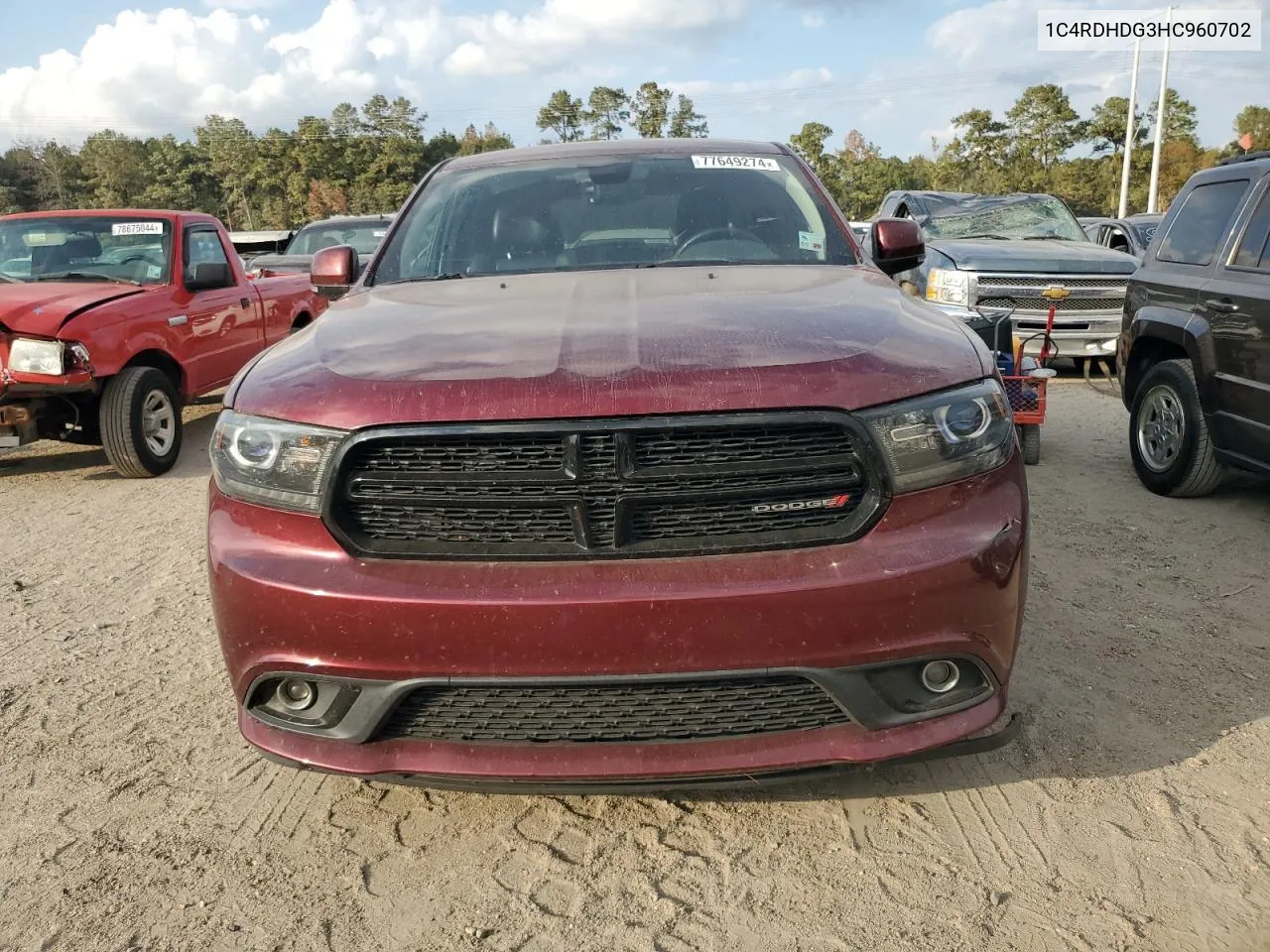 2017 Dodge Durango Gt VIN: 1C4RDHDG3HC960702 Lot: 77649274