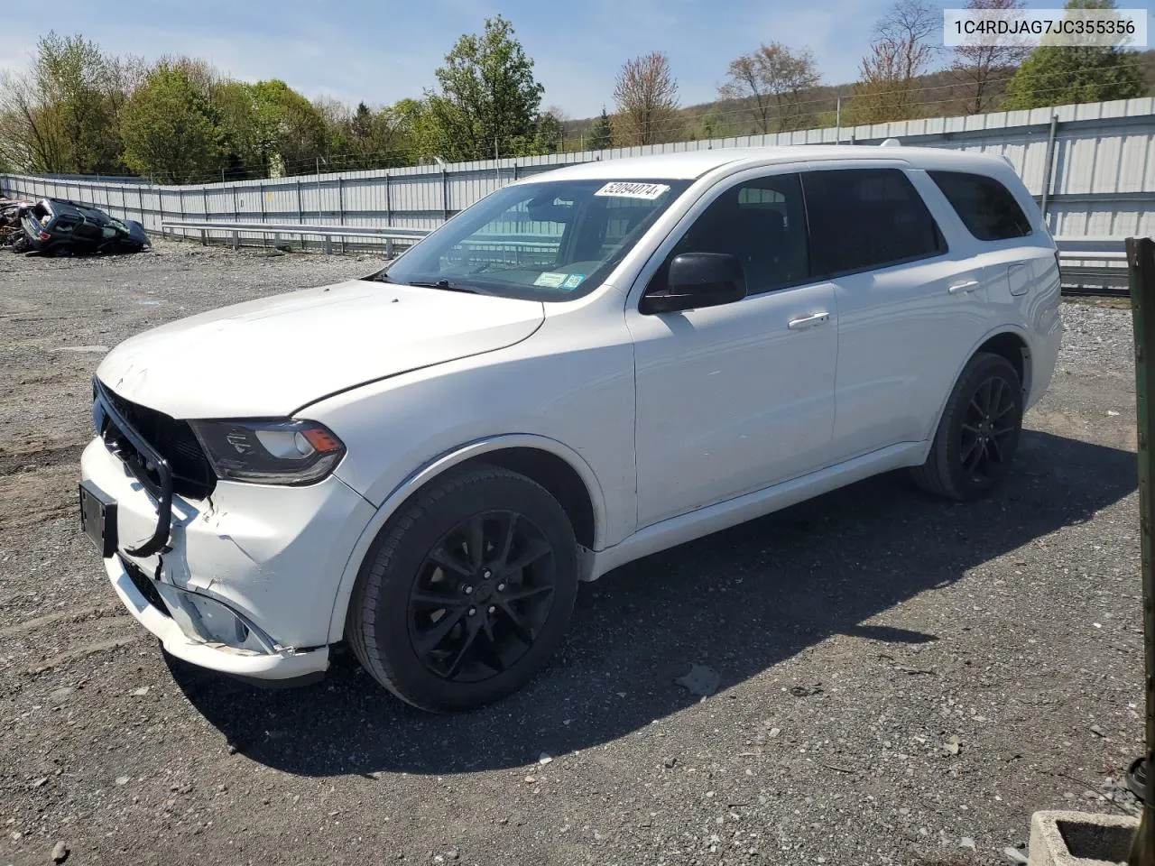 2018 Dodge Durango Sxt VIN: 1C4RDJAG7JC355356 Lot: 52094074