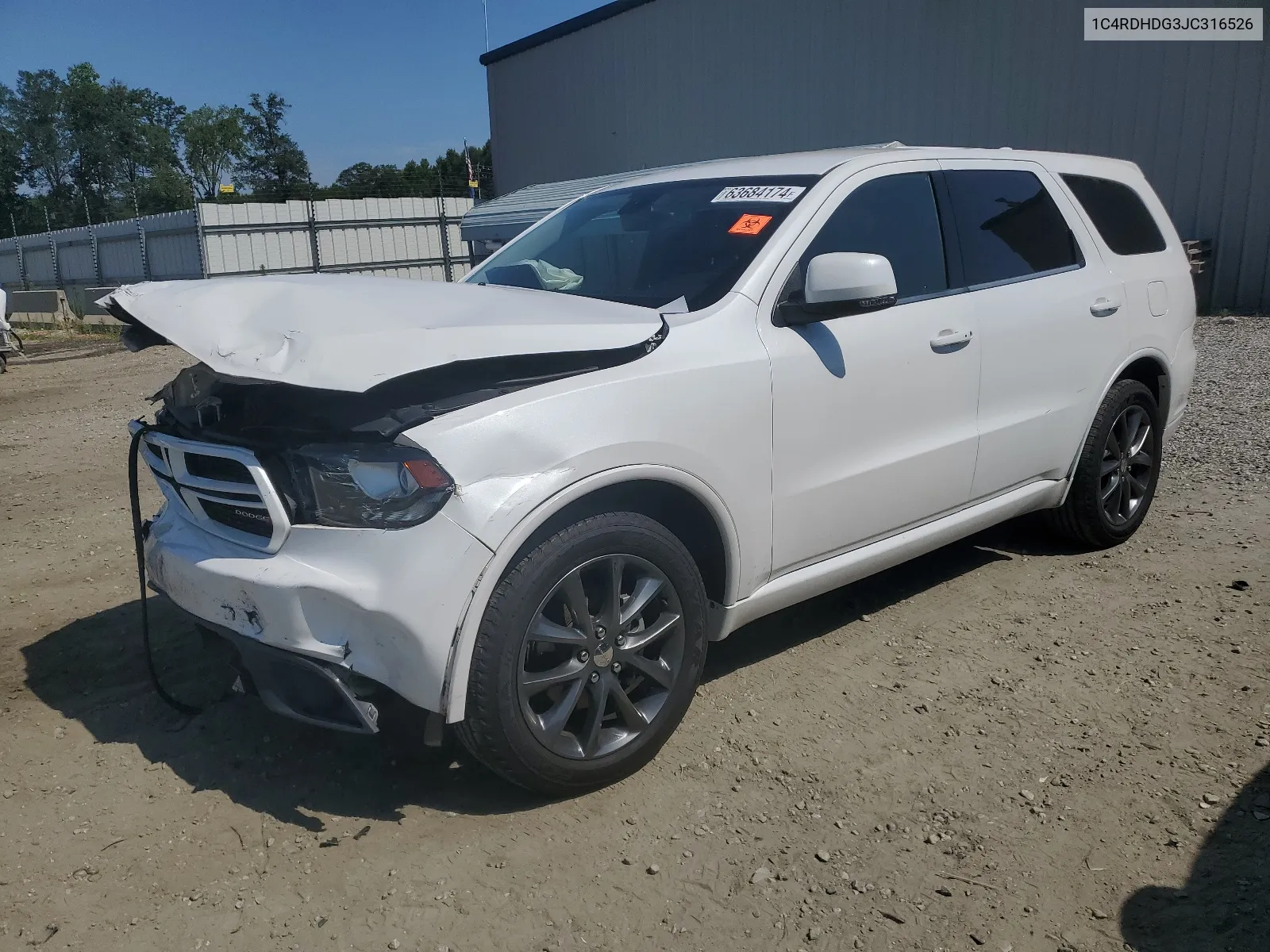 2018 Dodge Durango Gt VIN: 1C4RDHDG3JC316526 Lot: 63684174