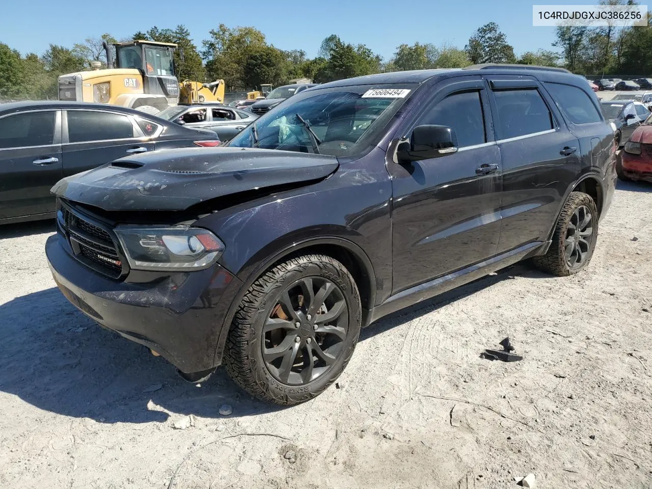 2018 Dodge Durango Gt VIN: 1C4RDJDGXJC386256 Lot: 75606494