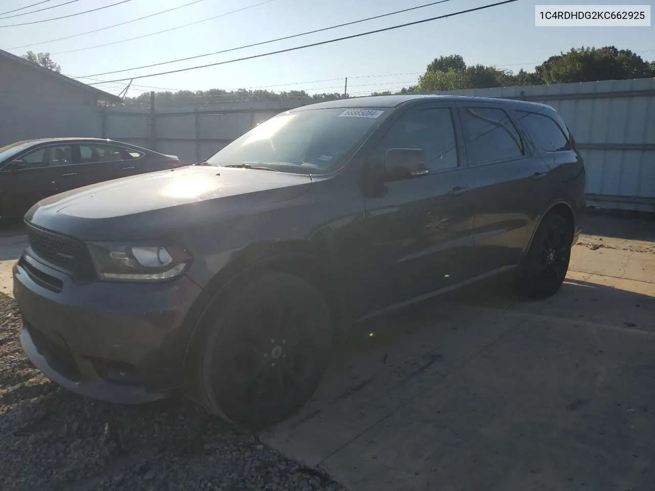 2019 Dodge Durango Gt VIN: 1C4RDHDG2KC662925 Lot: 68885084