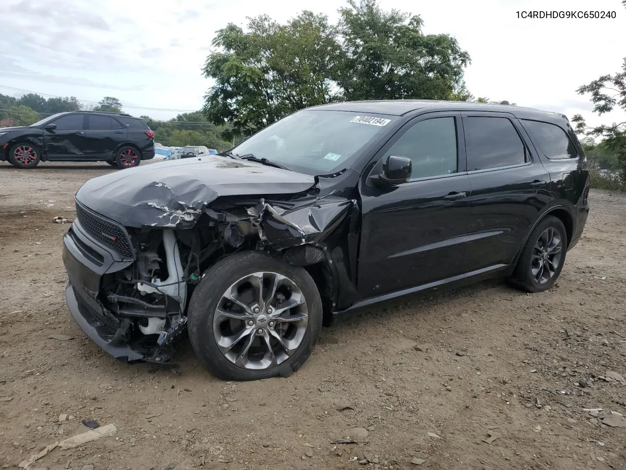 2019 Dodge Durango Gt VIN: 1C4RDHDG9KC650240 Lot: 70402194