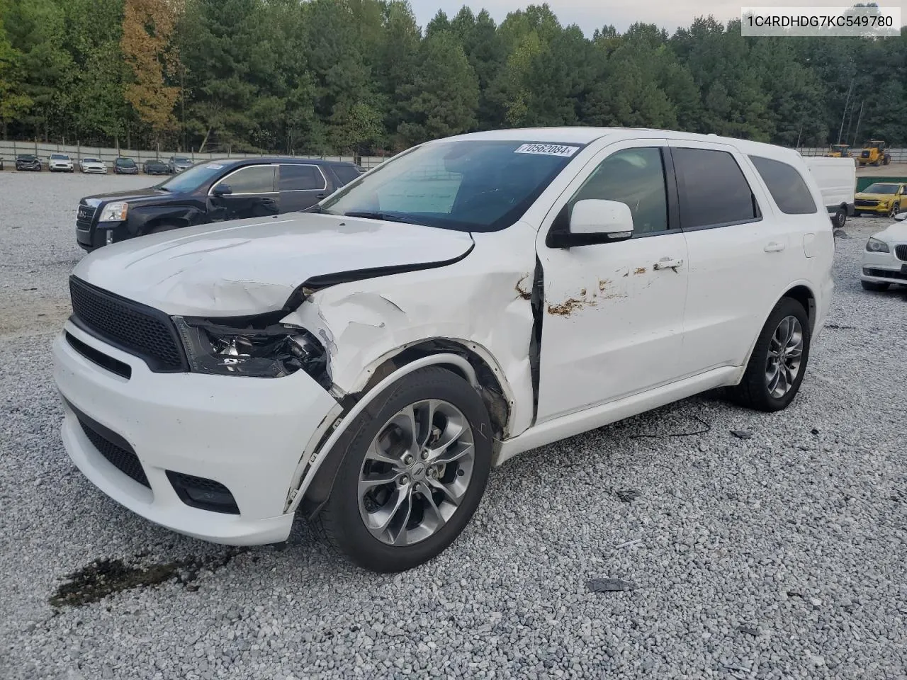 2019 Dodge Durango Gt VIN: 1C4RDHDG7KC549780 Lot: 70562084