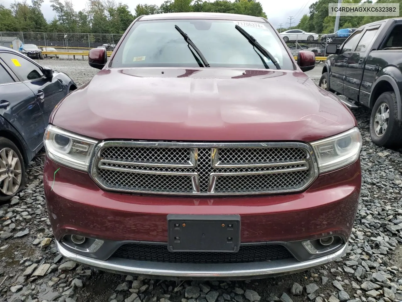 2019 Dodge Durango Sxt VIN: 1C4RDHAGXKC632382 Lot: 71706374