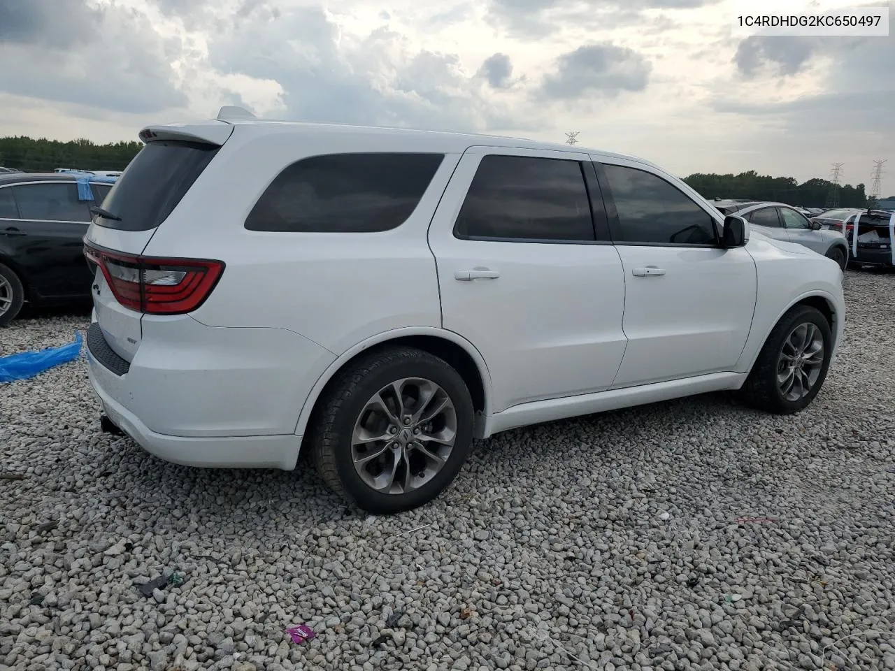 2019 Dodge Durango Gt VIN: 1C4RDHDG2KC650497 Lot: 72718594