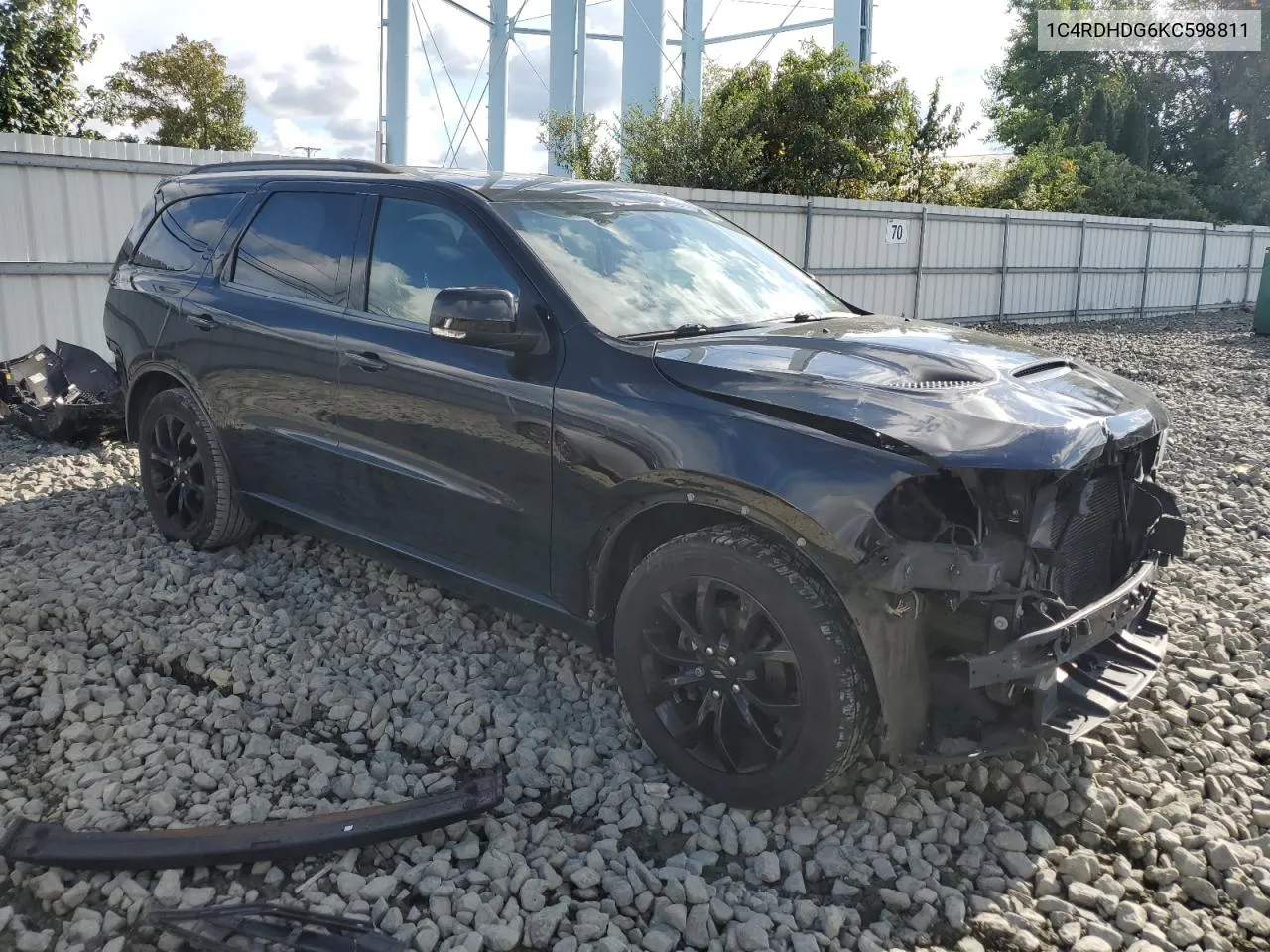 2019 Dodge Durango Gt VIN: 1C4RDHDG6KC598811 Lot: 72769934