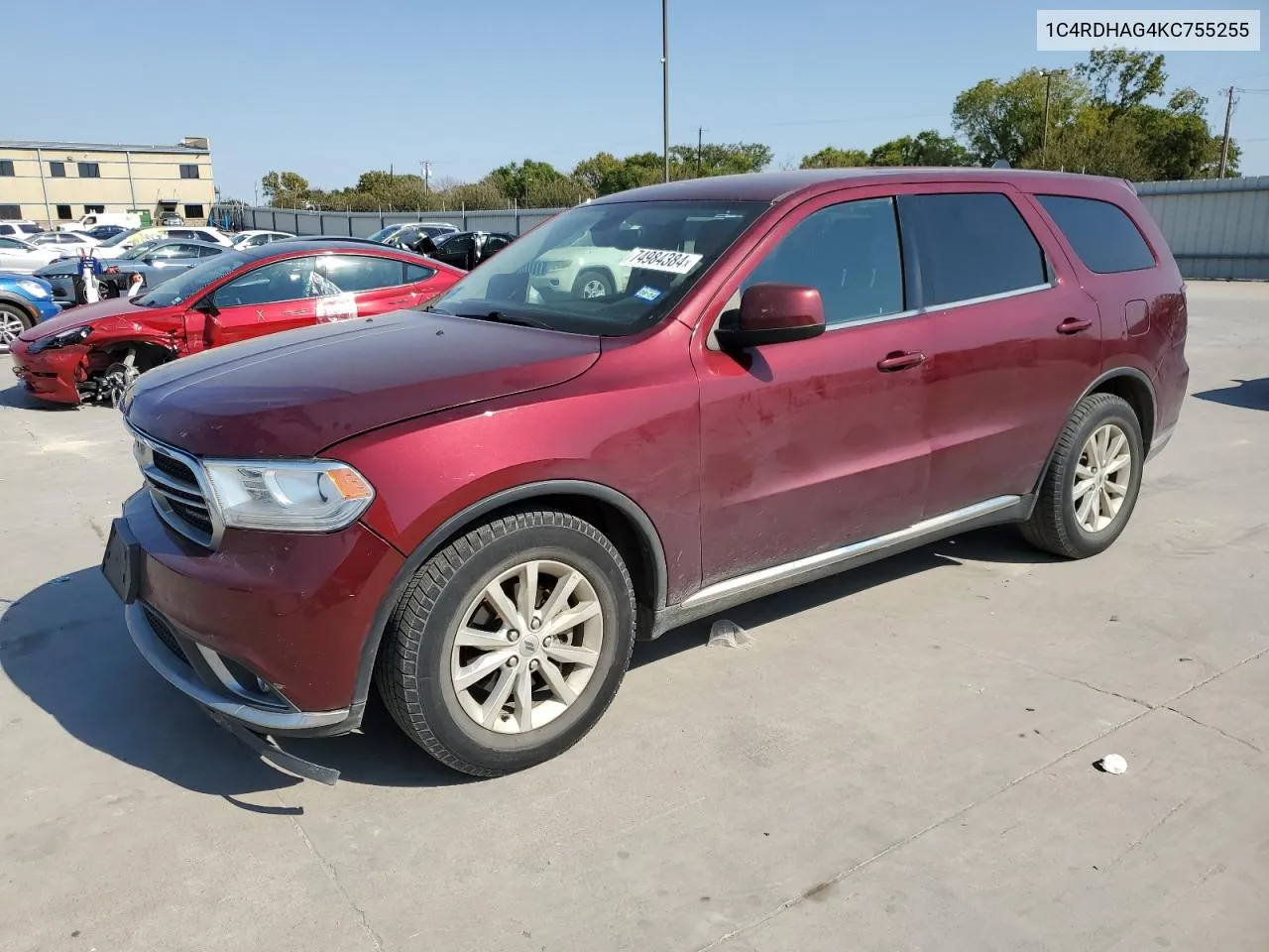 2019 Dodge Durango Sxt VIN: 1C4RDHAG4KC755255 Lot: 74984384