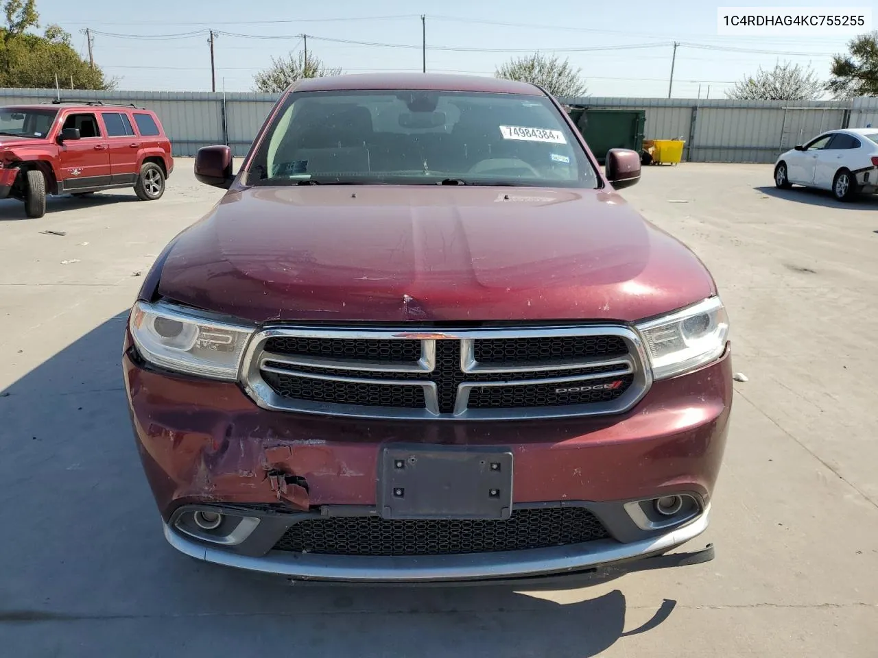 2019 Dodge Durango Sxt VIN: 1C4RDHAG4KC755255 Lot: 74984384