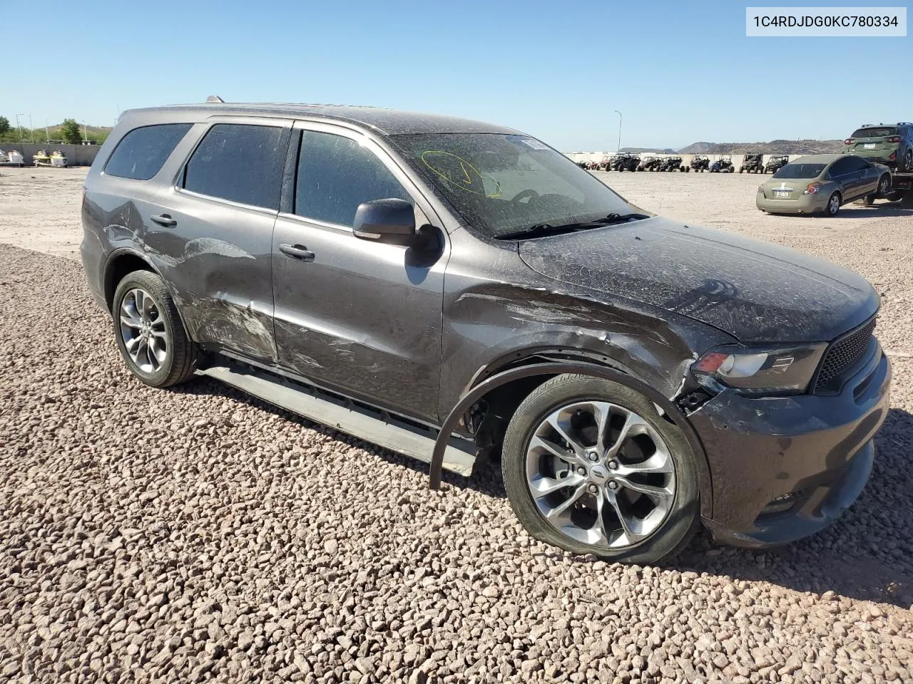 2019 Dodge Durango Gt VIN: 1C4RDJDG0KC780334 Lot: 76113934