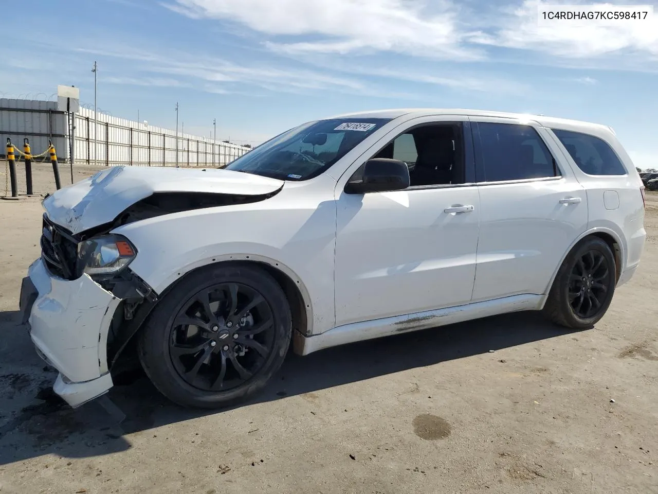 2019 Dodge Durango Sxt VIN: 1C4RDHAG7KC598417 Lot: 76416514