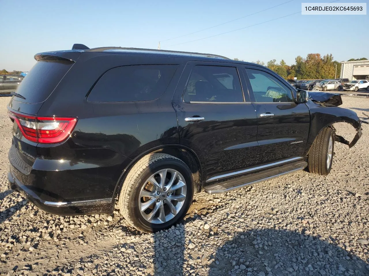 2019 Dodge Durango Citadel VIN: 1C4RDJEG2KC645693 Lot: 76800094