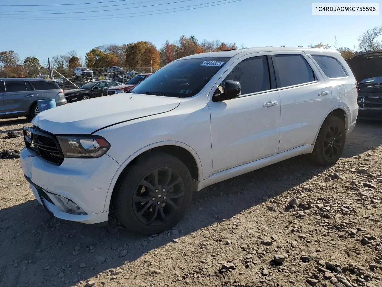 2019 Dodge Durango Sxt VIN: 1C4RDJAG9KC755596 Lot: 77453864