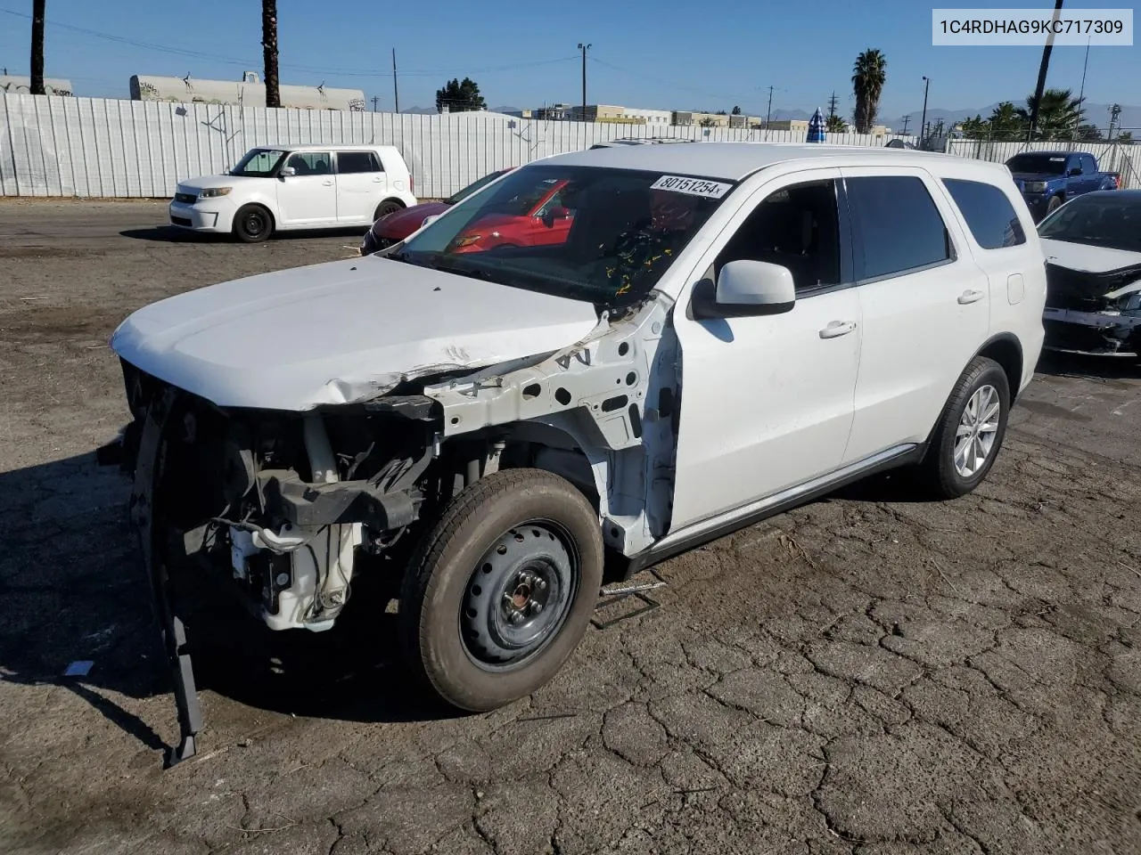 2019 Dodge Durango Sxt VIN: 1C4RDHAG9KC717309 Lot: 80151254