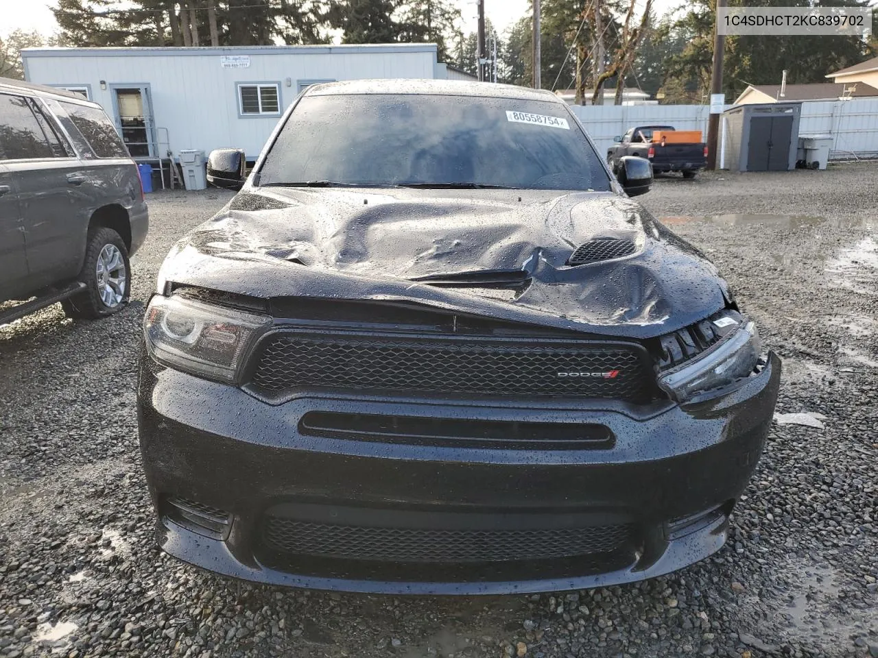 2019 Dodge Durango R/T VIN: 1C4SDHCT2KC839702 Lot: 80558754