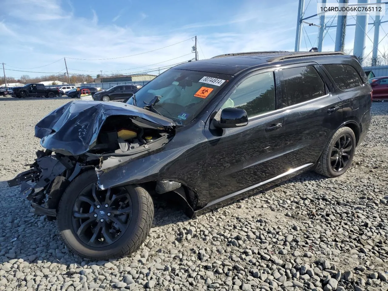 2019 Dodge Durango Gt VIN: 1C4RDJDG6KC765112 Lot: 80744914