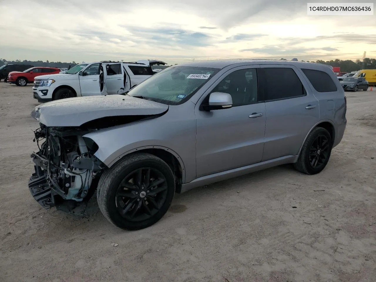 2021 Dodge Durango Gt VIN: 1C4RDHDG7MC636436 Lot: 69340254